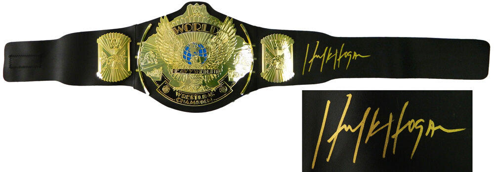 Hulk Hogan Signed WWE World Heavyweight Champion Black Replica Wrestling Belt - HOGBLT509 - Hulk Hogan Signed WWE World Heavyweight Champion Black Replica Wrestling Belt product image