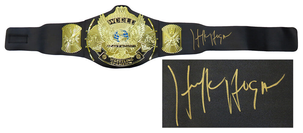 Hulk Hogan Signed WWE World Heavyweight Champion Winged Eagle Black Replica Wrestling Belt - HOGBLT511 - Hulk Hogan Signed WWE World Heavyweight Champion Winged Eagle Black Replica Wrestling Belt product image