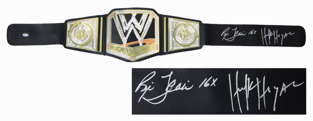 Hulk Hogan & Ric Flair Dual Signed WWE World Championship Black Replica Wrestling Belt - HOGBLT521 - Hulk Hogan & Ric Flair Dual Signed WWE World Championship Black Replica Wrestling Belt product image