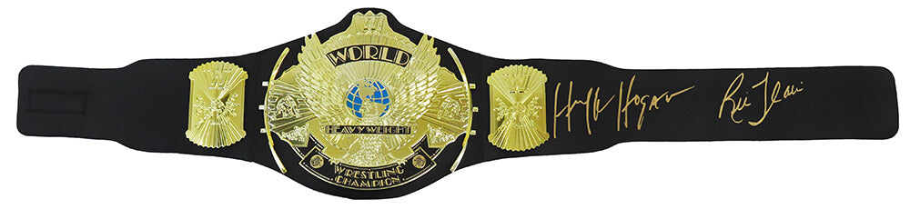 Hulk Hogan & Ric Flair Dual Signed WWE Winged Eagle World Championship Black Replica Wrestling Belt - HOGBLT522 - Hulk Hogan & Ric Flair Dual Signed WWE Winged Eagle World Championship Black Replica Wrestling Belt product image