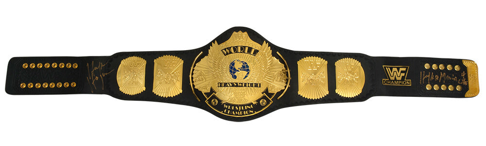 Hulk Hogan Signed Wrestling Leather Replica Championship Black Belt w/Hulkamania 4 Life - HOGBLT524 - Hulk Hogan Signed Wrestling Leather Replica Championship Black Belt w/Hulkamania 4 Life product image