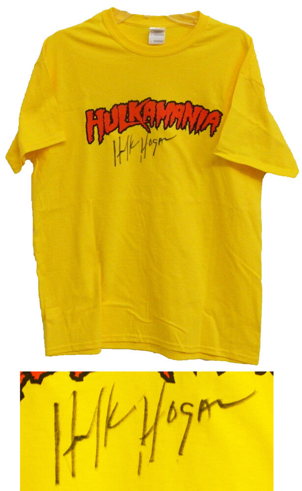 Hulk Hogan Signed Hulkamania Yellow T-Shirt - HOGJRY500 - Hulk Hogan Signed Hulkamania Yellow T-Shirt product image