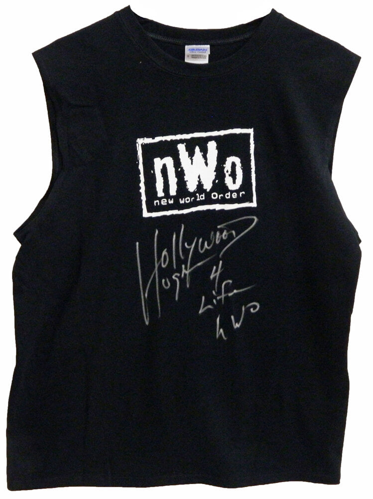 Hulk Hogan Signed Hollywood Hogan NWO Black Sleeveless T-Shirt w/4 Life NWO - HOGJRY501 - Hulk Hogan Signed Hollywood Hogan NWO Black Sleeveless T-Shirt w/4 Life NWO product image