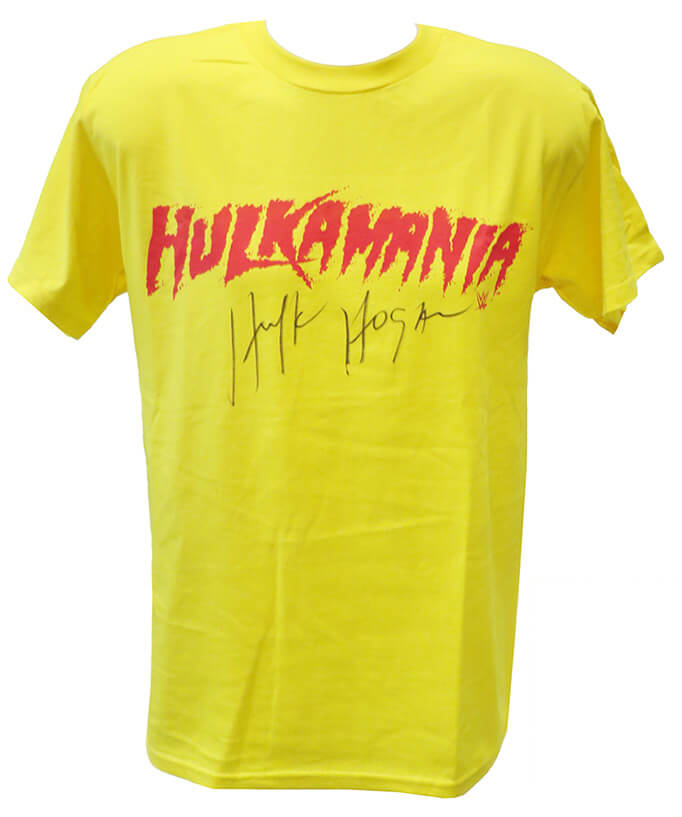 Hulk Hogan Signed Hulkamania Yellow Wrestling T-Shirt - HOGJRY502 - Hulk Hogan Signed Hulkamania Yellow Wrestling T-Shirt product image