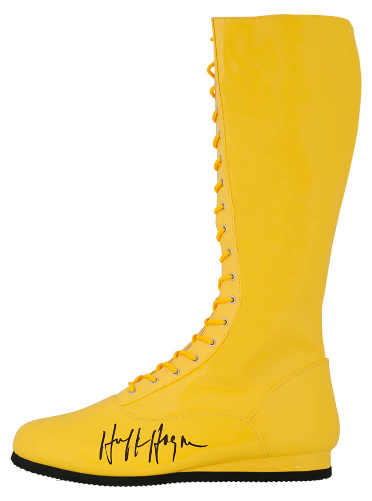 Hulk Hogan Signed Yellow Wrestling Costume Boot - HOGSHO505 - Hulk Hogan Signed Yellow Wrestling Costume Boot product image