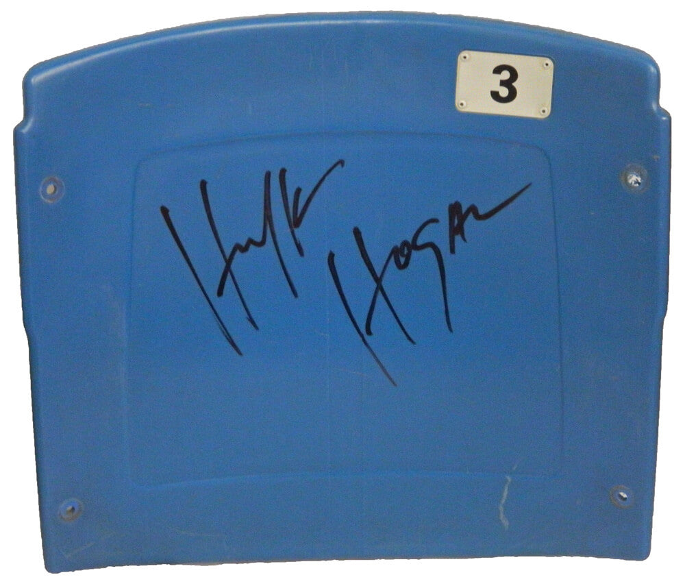 Hulk Hogan Signed Detroit Silverdome (Home Of Wrestle Mania III) Blue #3 Stadium Seatback - HOGSTB500 - Hulk Hogan Signed Detroit Silverdome (Home Of Wrestle Mania III) Blue #3 Stadium Seatback product image
