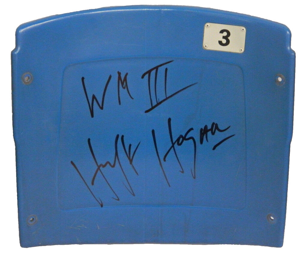 Hulk Hogan Signed Detroit Silverdome (Home Of Wrestle Mania III) Blue #3 Stadium Seatback w/WM III - HOGSTB501 - Hulk Hogan Signed Detroit Silverdome (Home Of Wrestle Mania III) Blue #3 Stadium Seatback w/WM III product image