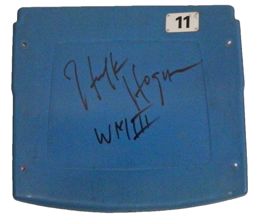 Hulk Hogan Signed Detroit Silverdome (Home Of Wrestle Mania III) Blue Stadium Seatback w/WM III - HOGSTB503 - Hulk Hogan Signed Detroit Silverdome (Home Of Wrestle Mania III) Blue Stadium Seatback w/WM III product image
