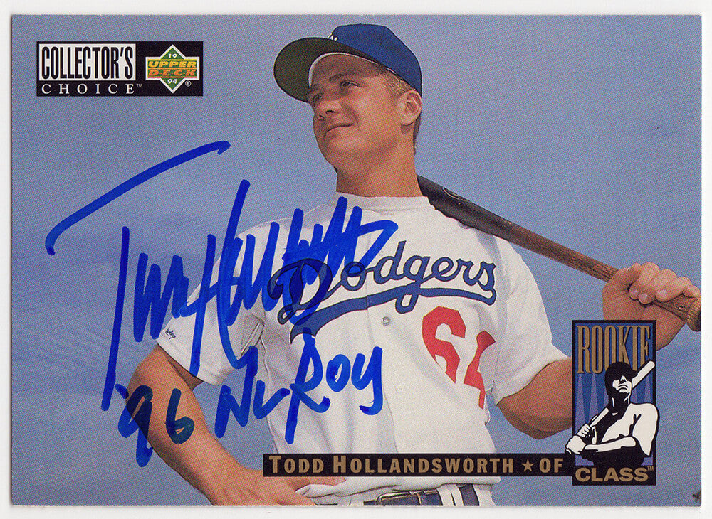 Todd Hollandsworth Signed Los Angeles Dodgers 1994 Collector's Choice Baseball Rookie Card #658 w/NL ROY 96 - HOLCAR109 - Todd Hollandsworth Signed Los Angeles Dodgers 1994 Collector's Choice Baseball Rookie Card #658 w/NL ROY 96 product image
