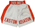 Larry Holmes Signed White Easton Assassin Boxing Trunks - HOLTRU500 - Larry Holmes Signed White Easton Assassin Boxing Trunks product image