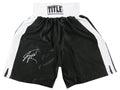 Larry Holmes Signed Title Black With White Trim Boxing Trunks - HOLTRU503 - Larry Holmes Signed Title Black With White Trim Boxing Trunks product image