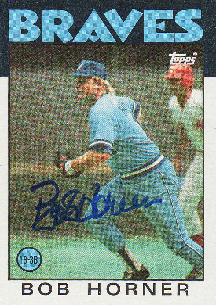 Bob Horner Signed Atlanta Braves 1986 Topps Baseball Trading Card #220 - HORCAR100 - Bob Horner Signed Atlanta Braves 1986 Topps Baseball Trading Card #220 product image