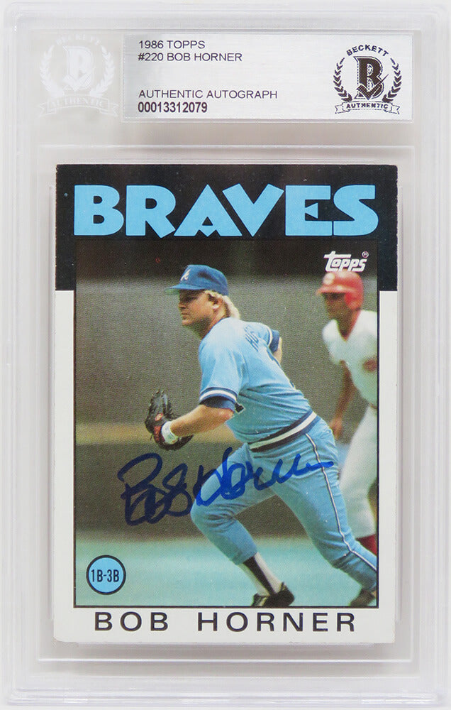 Bob Horner Signed Atlanta Braves 1986 Topps Baseball Trading Card #220 - (Beckett Encapsulated) - HORCAR101 - Bob Horner Signed Atlanta Braves 1986 Topps Baseball Trading Card #220 - (Beckett Encapsulated) product image