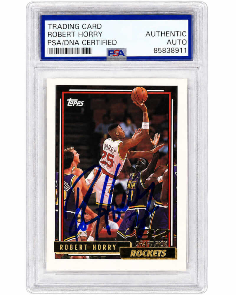 Robert Horry Signed Houston Rockets 1992 Topps GOLD Rookie Basketball Card #308 - (PSA Encapsulated) - HORCAR202 - Robert Horry Signed Houston Rockets 1992 Topps GOLD Rookie Basketball Card #308 - (PSA Encapsulated) product image