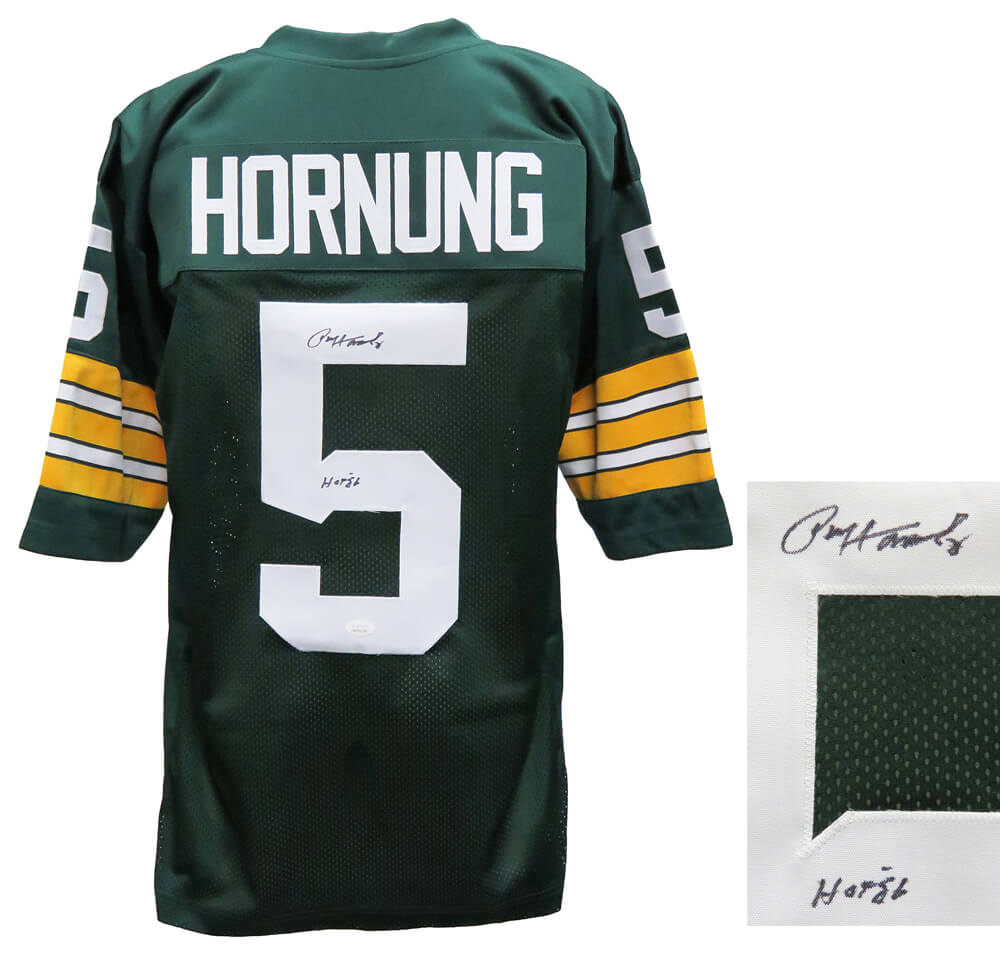 Paul Hornung Signed Green Throwback Custom Football Jersey w/HOF'86 (JSA) - HORJRY304 - Paul Hornung Signed Green Throwback Custom Football Jersey w/HOF'86 (JSA) product image