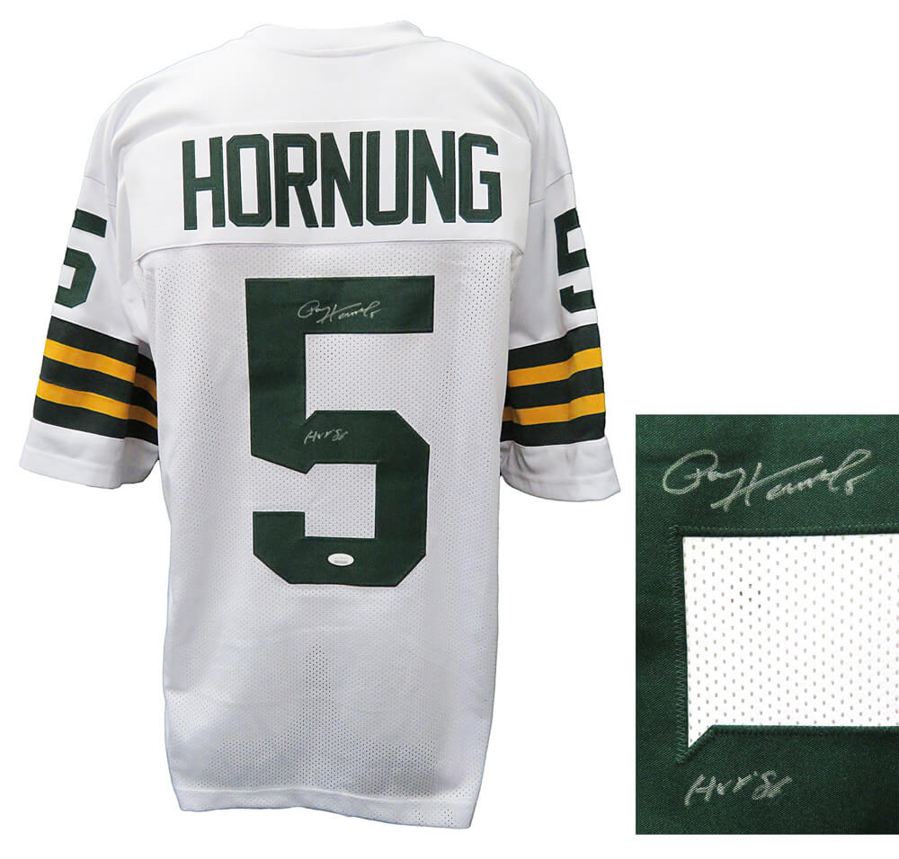 Paul Hornung Signed White Throwback Custom Football Jersey w/HOF'86 (JSA) - HORJRY305 - Paul Hornung Signed White Throwback Custom Football Jersey w/HOF'86 (JSA) product image