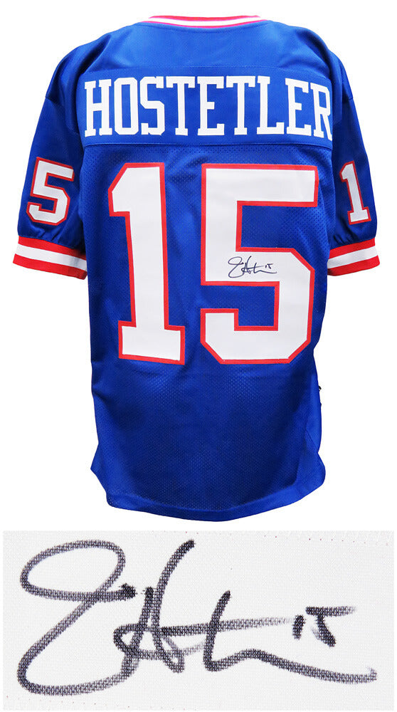 Jeff Hostetler Signed Blue Throwback Custom Football Jersey - HOSJRY300 - Jeff Hostetler Signed Blue Throwback Custom Football Jersey product image