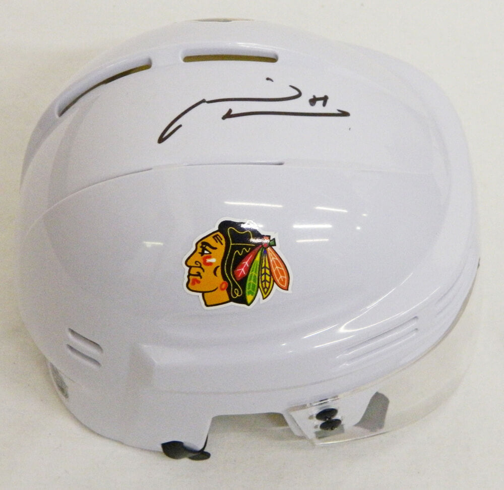 Marian Hossa Signed Blackhawks White Hockey Mini Helmet - HOSMIN401 - Marian Hossa Signed Blackhawks White Hockey Mini Helmet product image