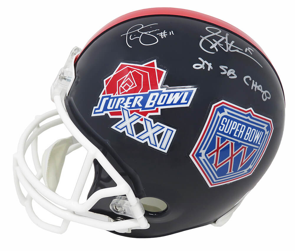 Phil Simms & Jeff Hostetler Dual Signed New York Giants Super Bowl XXI & XXV Champs Logo Riddell Full Size Replica Helmet w/2x SB Champs - HOSREP304 - Phil Simms & Jeff Hostetler Dual Signed New York Giants Super Bowl XXI & XXV Champs Logo Riddell Full Size Replica Helmet w/2x SB Champs product image
