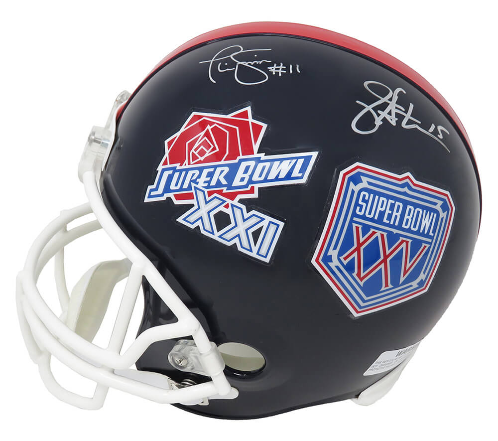 Phil Simms & Jeff Hostetler Dual Signed New York Giants Super Bowl XXI & XXV Champs Logo Riddell Full Size Replica Helmet - HOSREP305 - Phil Simms & Jeff Hostetler Dual Signed New York Giants Super Bowl XXI & XXV Champs Logo Riddell Full Size Replica Helmet product image