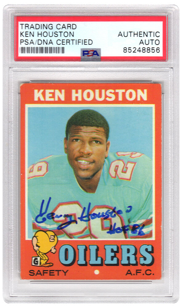 Ken Houston Signed Houston Oilers 1971 Topps Football Rookie Trading Card #113 - (PSA Encapsulated) - HOUCAR300 - Ken Houston Signed Houston Oilers 1971 Topps Football Rookie Trading Card #113 - (PSA Encapsulated) product image