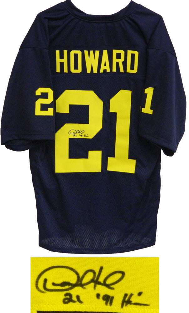 Desmond Howard Signed Navy Custom Football Jersey w/91 Heisman - HOWJRY300 - Desmond Howard Signed Navy Custom Football Jersey w/91 Heisman product image
