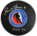 Gordie Howe Signed Hockey Hall of Fame Logo Hockey Puck w/HOF'72 - HOWPUC402 - Gordie Howe Signed Hockey Hall of Fame Logo Hockey Puck w/HOF'72 product image