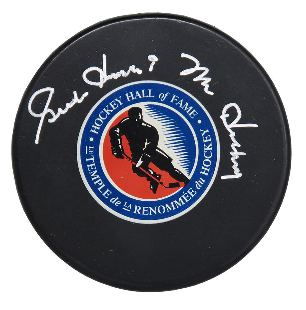 Gordie Howe Signed Hockey Hall of Fame Logo Hockey Puck w/Mr. Hockey - HOWPUC405 - Gordie Howe Signed Hockey Hall of Fame Logo Hockey Puck w/Mr. Hockey product image