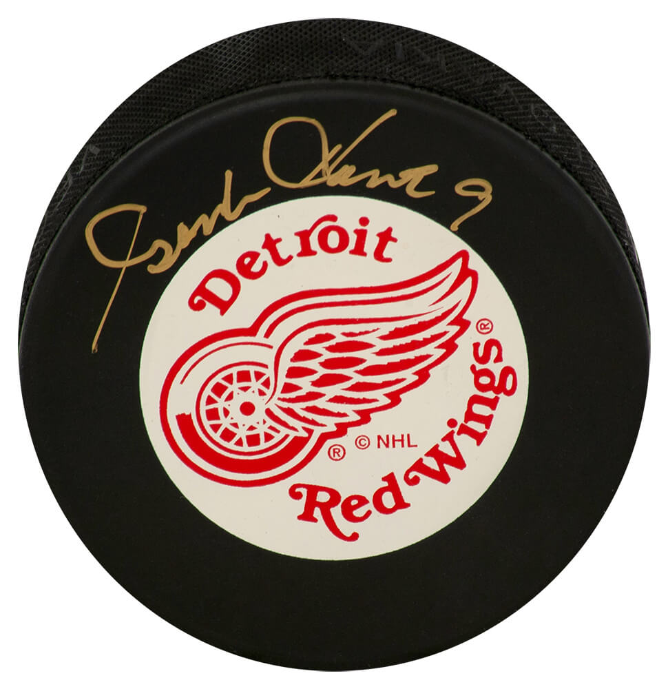 Gordie Howe Signed Red Wings Large Logo With White Background Hockey Puck - (JSA COA) - HOWPUC411 - Gordie Howe Signed Red Wings Large Logo With White Background Hockey Puck - (JSA COA) product image