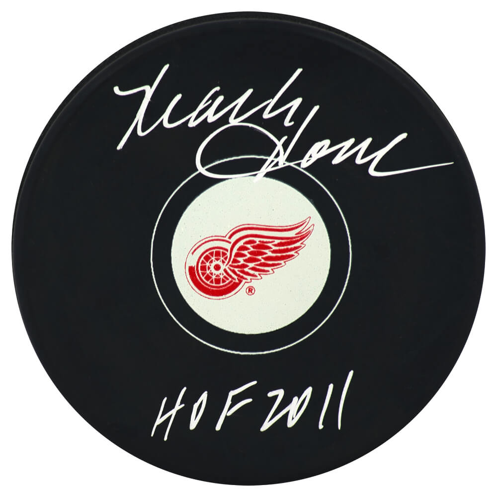 Mark Howe Signed Detroit Red Wings Logo Hockey Puck w/HOF 2011 - HOWPUC424 - Mark Howe Signed Detroit Red Wings Logo Hockey Puck w/HOF 2011 product image
