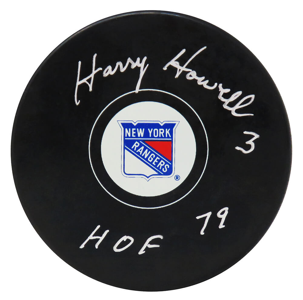 Harry Howell Signed New York Rangers Logo Hockey Puck w/HOF'79 - HOWPUC431 - Harry Howell Signed New York Rangers Logo Hockey Puck w/HOF'79 product image