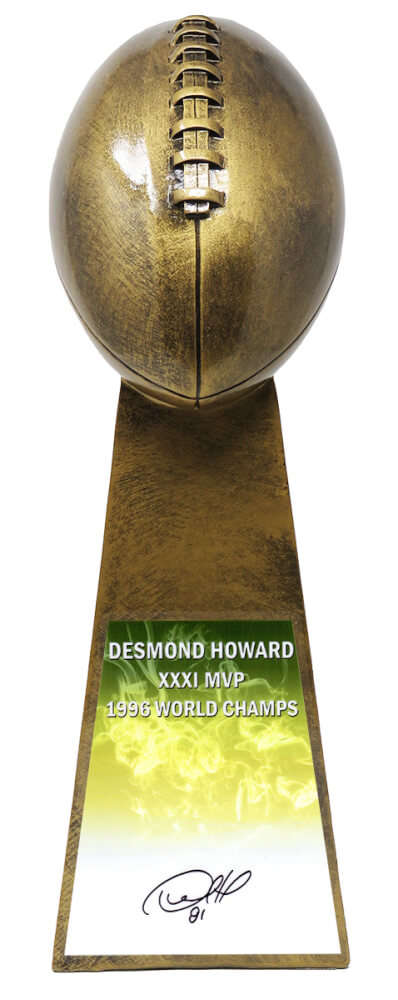 Desmond Howard Signed Football World Champion 15 Inch Replica Gold Trophy - HOWTRO301 - Desmond Howard Signed Football World Champion 15 Inch Replica Gold Trophy product image