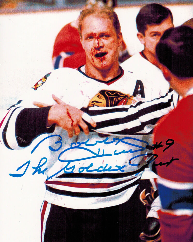 Bobby Hull Signed Blackhawks 'Blood' 8x10 Photo w/The Golden Jet - HUL08P402 - Bobby Hull Signed Blackhawks 'Blood' 8x10 Photo w/The Golden Jet product image