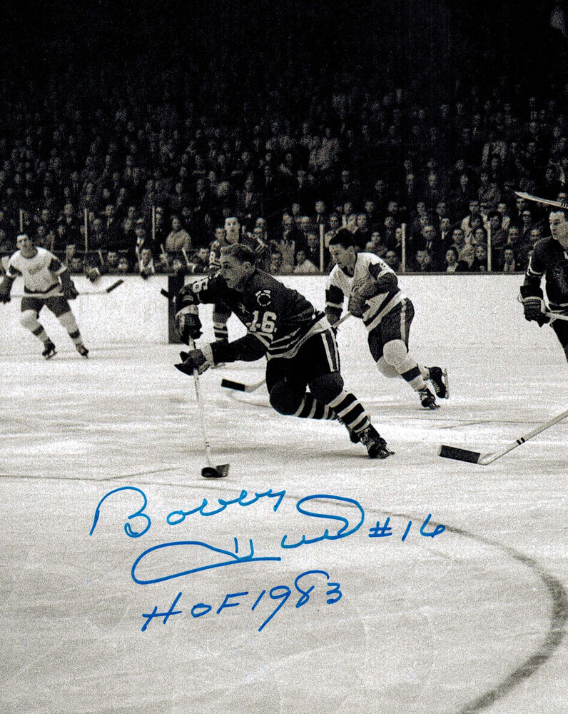 Bobby Hull Signed Blackhawks B&W 1961 Finals Action 8x10 Photo w/HOF 1983 - HUL08P404 - Bobby Hull Signed Blackhawks B&W 1961 Finals Action 8x10 Photo w/HOF 1983 product image
