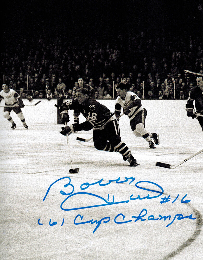 Bobby Hull Signed Blackhawks B&W 1961 Finals Action 8x10 Photo w/61 Cup Champs - HUL08P407 - Bobby Hull Signed Blackhawks B&W 1961 Finals Action 8x10 Photo w/61 Cup Champs product image