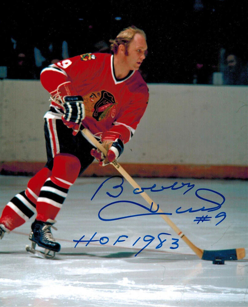 Bobby Hull Signed Chicago Blackhawks Action 8x10 Photo w/HOF 1983 - HUL08P408 - Bobby Hull Signed Chicago Blackhawks Action 8x10 Photo w/HOF 1983 product image