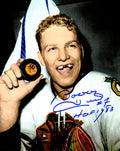 Bobby Hull Signed Blackhawks B&W Holding 1st 50th Goal Puck 8x10 Photo w/HOF 1983 - HUL08P454 - Bobby Hull Signed Blackhawks B&W Holding 1st 50th Goal Puck 8x10 Photo w/HOF 1983 product image