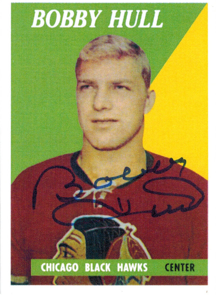 Bobby Hull Signed Blackhawks 1958-59 Rookie Re-print Card #66 - HULCAR402 - Bobby Hull Signed Blackhawks 1958-59 Rookie Re-print Card #66 product image