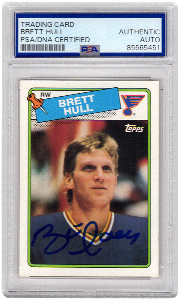 Brett Hull Signed St Louis Blues 1988 Topps Rookie Hockey Card #66 - (PSA Encapsulated) - HULCAR474 - Brett Hull Signed St Louis Blues 1988 Topps Rookie Hockey Card #66 - (PSA Encapsulated) product image