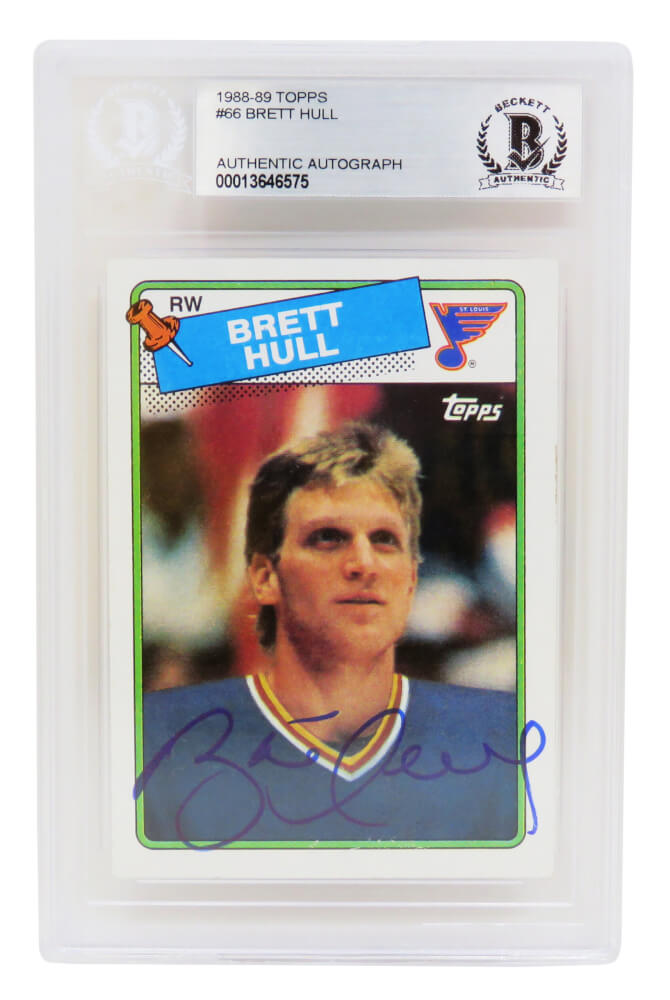 Brett Hull Signed St Louis Blues 1988 Topps Hockey Rookie Card #66 (Beckett Encapsulated) - HULCAR478 - Brett Hull Signed St Louis Blues 1988 Topps Hockey Rookie Card #66 (Beckett Encapsulated) product image