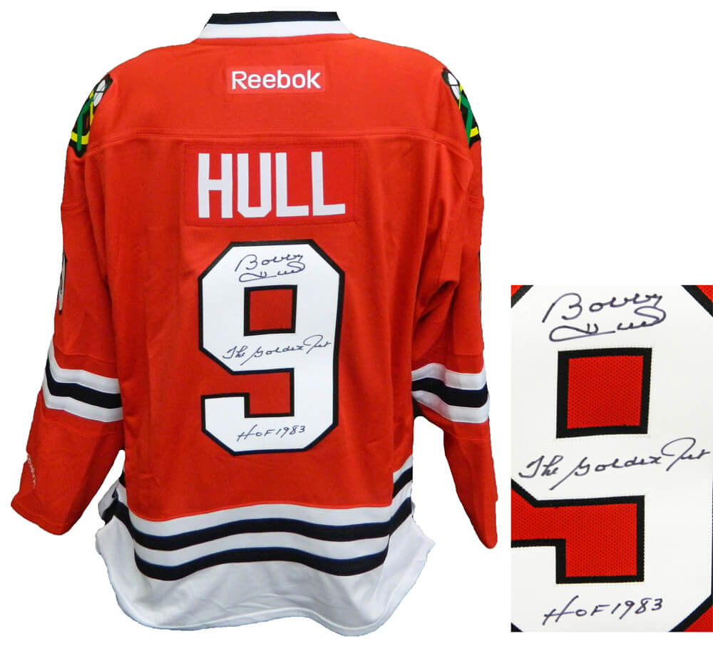 Bobby Hull Signed Chicago Blackhawks Red Reebok Premier Hockey Jersey w/The Golden Jet, HOF 1983 - HULJRY411 - Bobby Hull Signed Chicago Blackhawks Red Reebok Premier Hockey Jersey w/The Golden Jet, HOF 1983 product image