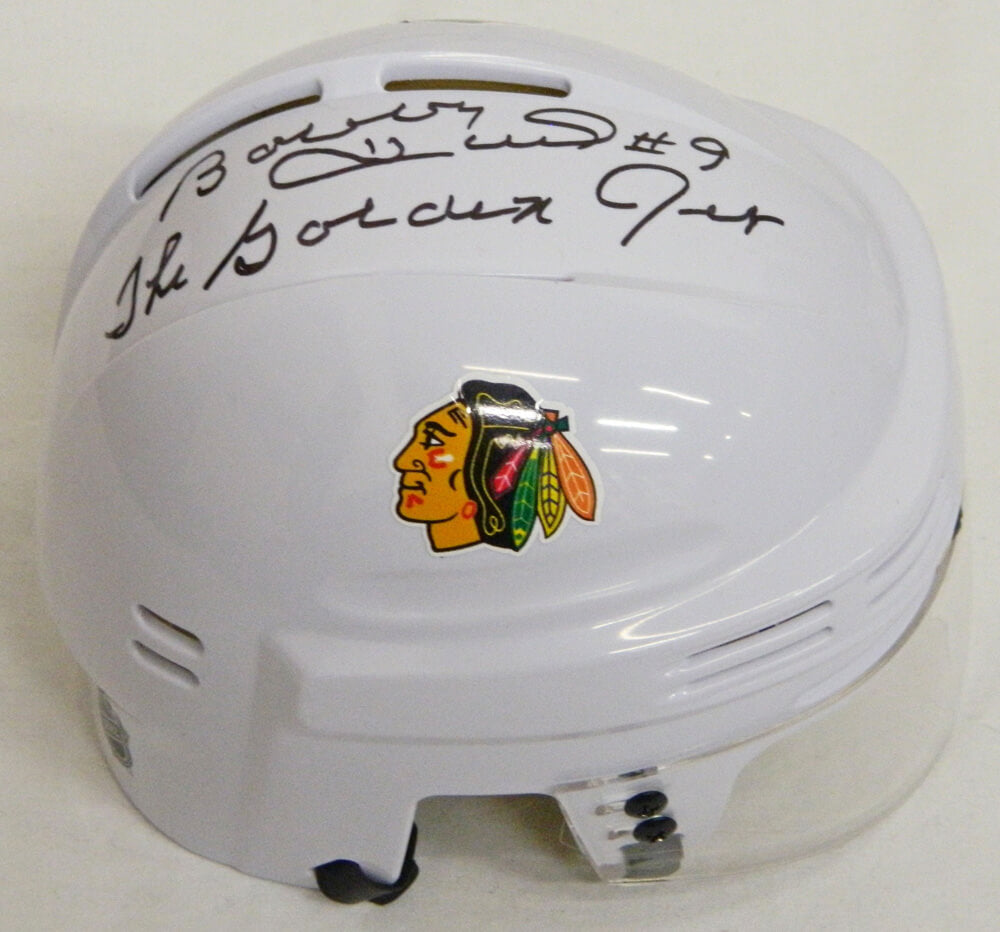 Bobby Hull Signed Blackhawks White Hockey Mini Helmet w/The Golden Jet - HULMIN400 - Bobby Hull Signed Blackhawks White Hockey Mini Helmet w/The Golden Jet product image