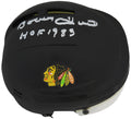Bobby Hull signed Chicago Blackhawks Black Hockey Mini Helmet w/HOF 1983 - HULMIN404 - Bobby Hull signed Chicago Blackhawks Black Hockey Mini Helmet w/HOF 1983 product image