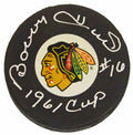 Bobby Hull Signed Blackhawks Logo Hockey Puck w/1961 Cup - HULPUC402 - Bobby Hull Signed Blackhawks Logo Hockey Puck w/1961 Cup product image