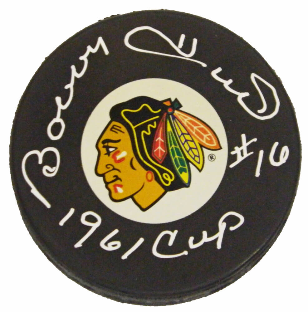 Bobby Hull Signed Blackhawks Logo Hockey Puck w/1961 Cup - HULPUC402 - Bobby Hull Signed Blackhawks Logo Hockey Puck w/1961 Cup product image