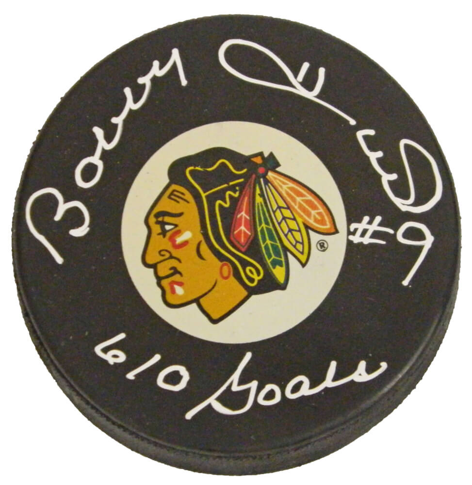 Bobby Hull Signed Blackhawks Logo Hockey Puck w/610 Goals - HULPUC404 - Bobby Hull Signed Blackhawks Logo Hockey Puck w/610 Goals product image