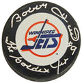 Bobby Hull Signed Winnipeg Jets Logo Hockey Puck w/The Golden Jet - HULPUC407 - Bobby Hull Signed Winnipeg Jets Logo Hockey Puck w/The Golden Jet product image