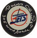 Bobby Hull Signed Winnipeg Jets Logo Hockey Puck w/305 WHA Goals - HULPUC408 - Bobby Hull Signed Winnipeg Jets Logo Hockey Puck w/305 WHA Goals product image