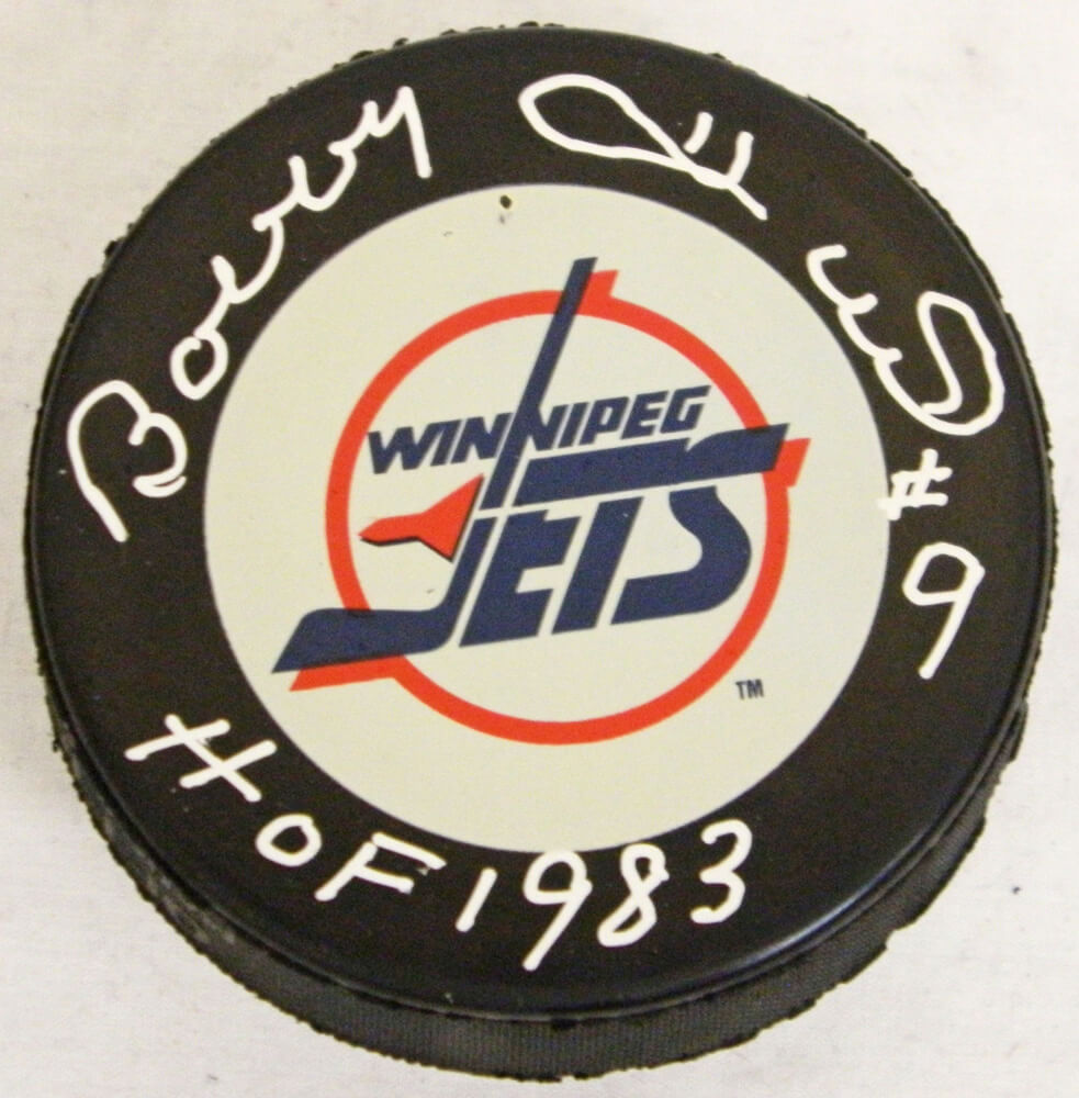 Bobby Hull Signed Winnipeg Jets Logo Hockey Puck w/HOF 1983 - HULPUC411 - Bobby Hull Signed Winnipeg Jets Logo Hockey Puck w/HOF 1983 product image