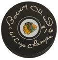 Bobby Hull Signed Chicago Blackhawks Logo Hockey Puck w/'61 Cup Champs - HULPUC412 - Bobby Hull Signed Chicago Blackhawks Logo Hockey Puck w/'61 Cup Champs product image